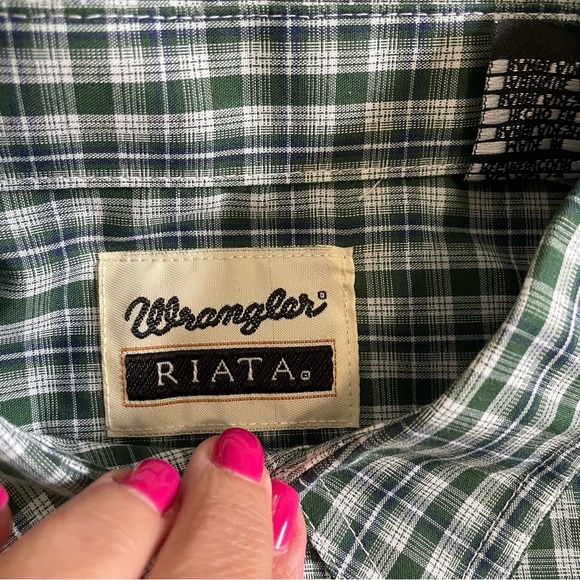 Wrangler Riata Boys Button Down Collar Green Plaid Long Sleeve Size XL - Picture 9 of 10
